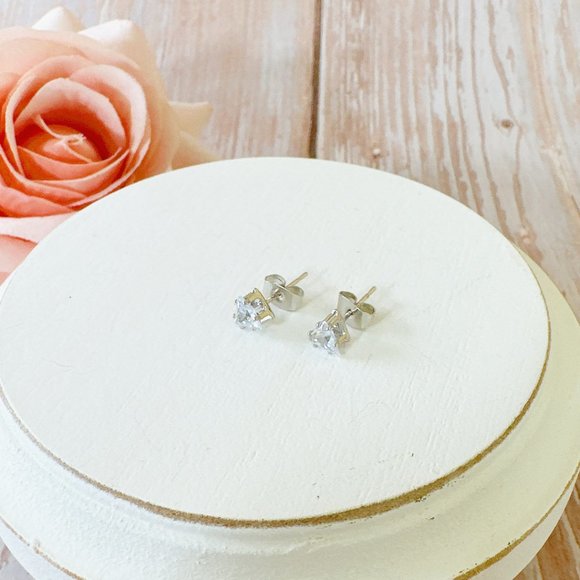 Triangle CZ Stud Earrings - Picture 4 of 6